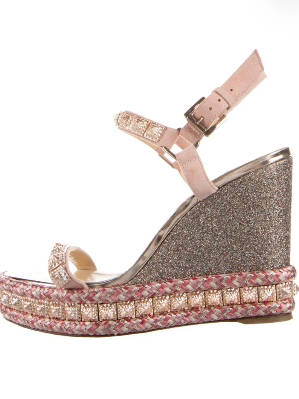 Christian Louboutin Women's Pink Embellished Wedge Sandal